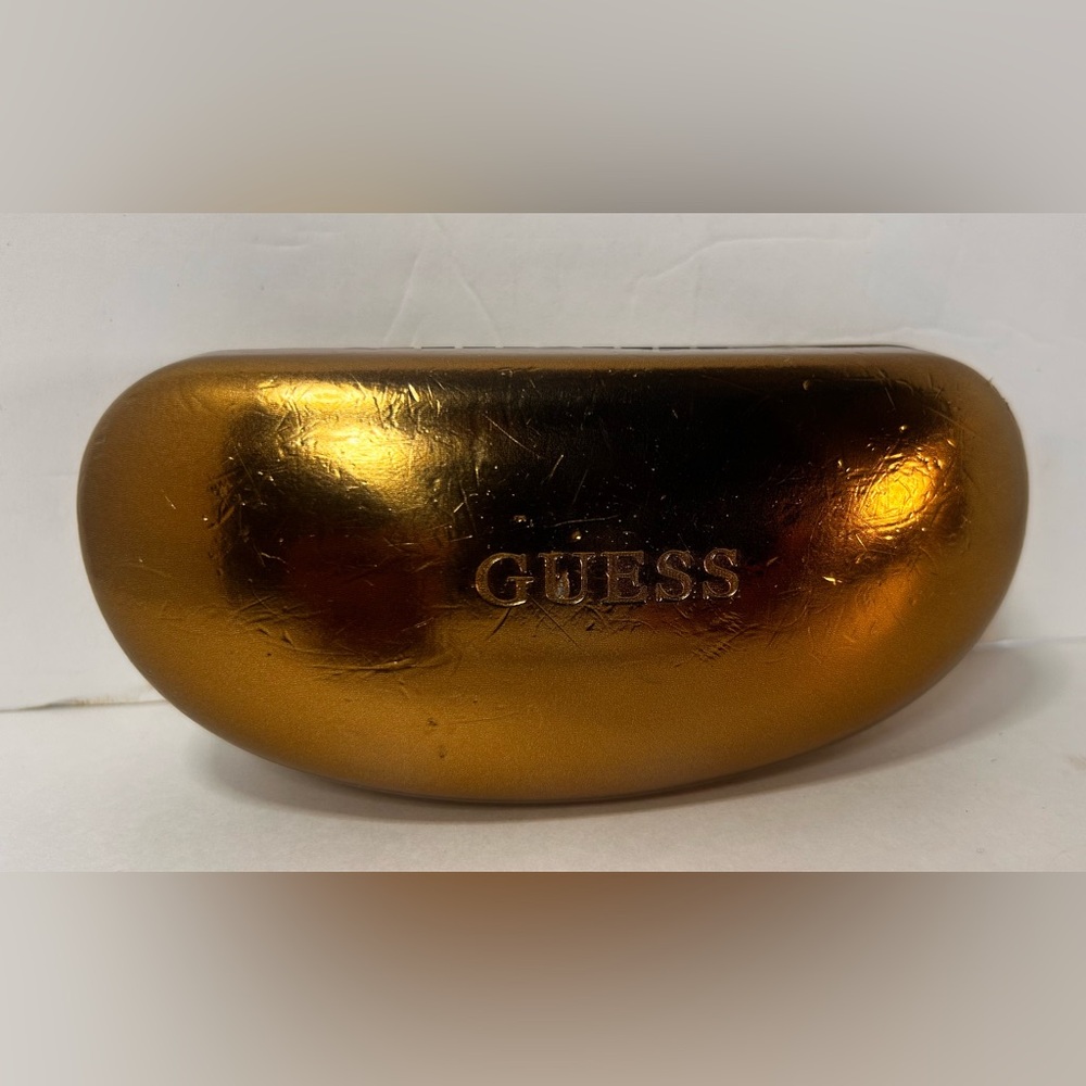 GUESS bronze Hard Eyeglass Case Clamshell Glasses Holder Logo Brown Felt Lining